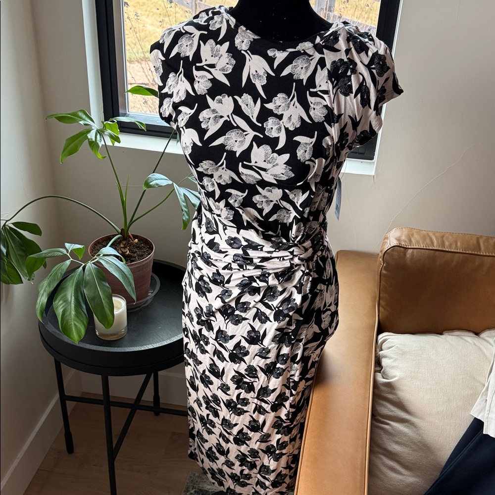 Joie Black and White Floral Midi Dress